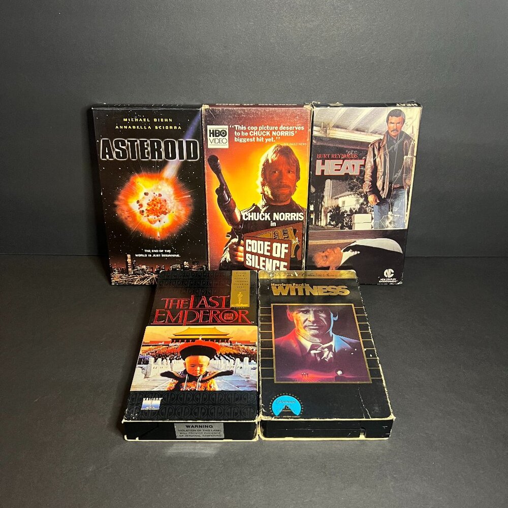 Lot of 5 Action Packed VHS Movies - Asteroid, Code of Silence, The Last Emperor